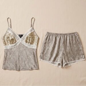 Secret Treasures Gold & Cream Satin Lace-Trim Cami and Shorts Sleep Set